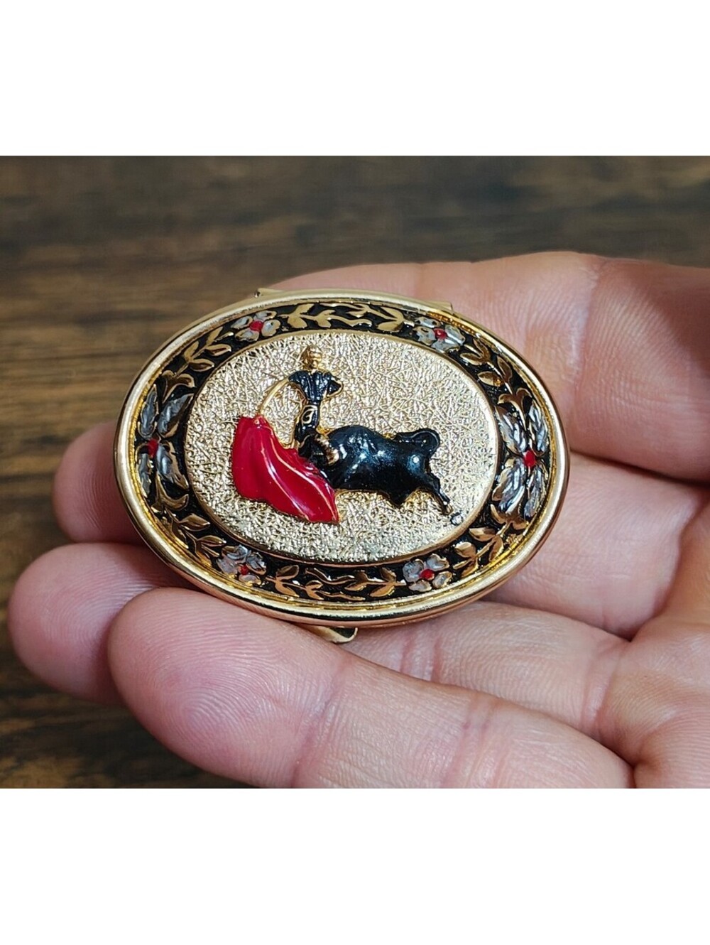 1950s/60s Spanish Toledo Damascene Style Matador Bull Trinket Box